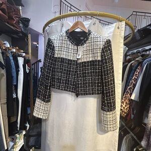 Alice + Olivia Black and White Tweed Blazer Cropped Sz